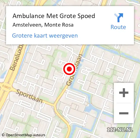Locatie op kaart van de 112 melding: Ambulance Met Grote Spoed Naar Amstelveen, Monte Rosa op 3 augustus 2023 17:13