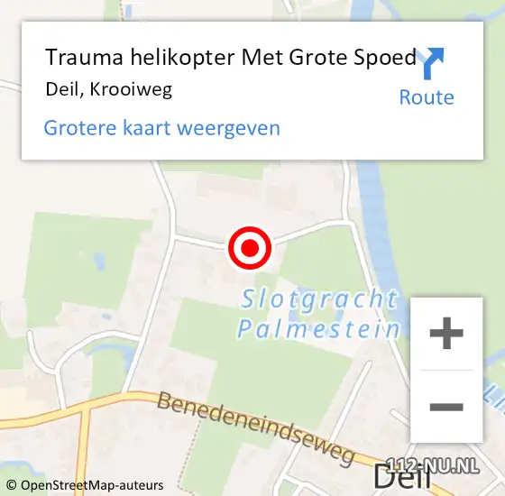 Locatie op kaart van de 112 melding: Trauma helikopter Met Grote Spoed Naar Deil, Krooiweg op 3 augustus 2023 20:32