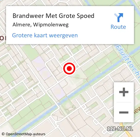 Locatie op kaart van de 112 melding: Brandweer Met Grote Spoed Naar Almere, Wipmolenweg op 3 augustus 2023 21:51