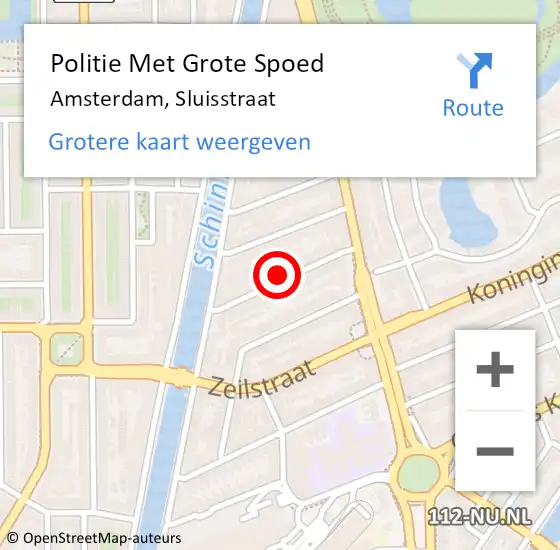 Locatie op kaart van de 112 melding: Politie Met Grote Spoed Naar Amsterdam, Sluisstraat op 3 augustus 2023 22:05