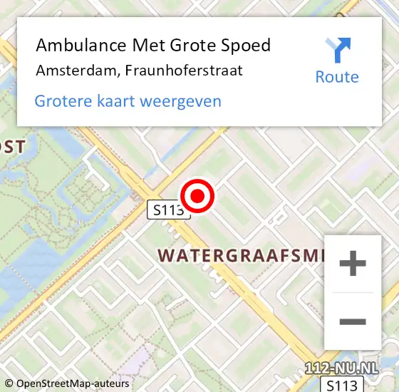 Locatie op kaart van de 112 melding: Ambulance Met Grote Spoed Naar Amsterdam, Fraunhoferstraat op 4 augustus 2023 04:43