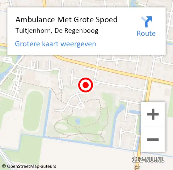 Locatie op kaart van de 112 melding: Ambulance Met Grote Spoed Naar Tuitjenhorn, De Regenboog op 4 augustus 2023 14:24