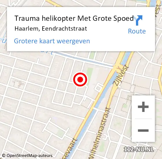 Locatie op kaart van de 112 melding: Trauma helikopter Met Grote Spoed Naar Haarlem, Eendrachtstraat op 4 augustus 2023 14:49