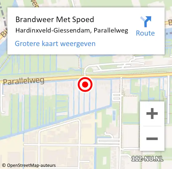 Locatie op kaart van de 112 melding: Brandweer Met Spoed Naar Hardinxveld-Giessendam, Parallelweg op 4 augustus 2023 15:08