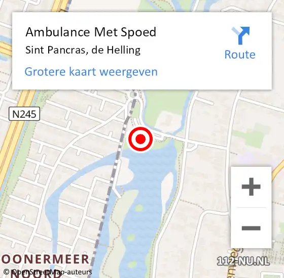 Locatie op kaart van de 112 melding: Ambulance Met Spoed Naar Sint Pancras, de Helling op 4 augustus 2023 15:52