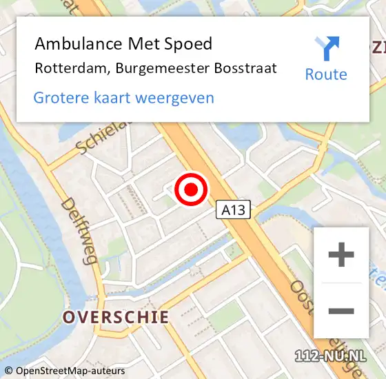 Locatie op kaart van de 112 melding: Ambulance Met Spoed Naar Rotterdam, Burgemeester Bosstraat op 4 augustus 2023 18:33