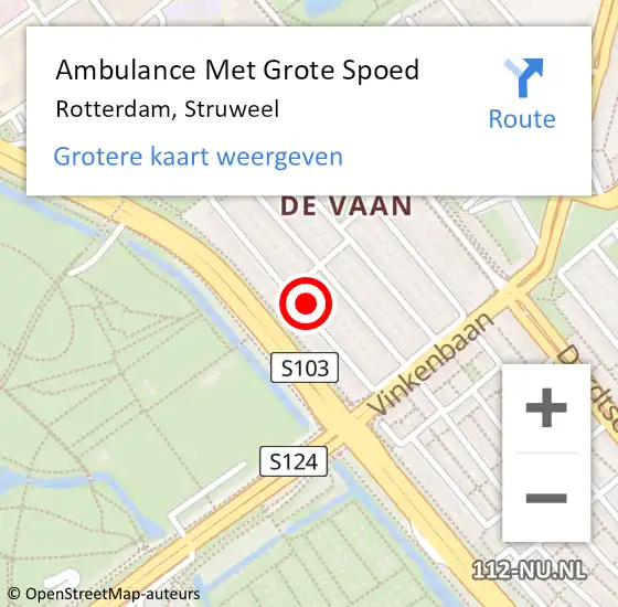 Locatie op kaart van de 112 melding: Ambulance Met Grote Spoed Naar Rotterdam, Struweel op 4 augustus 2023 19:53