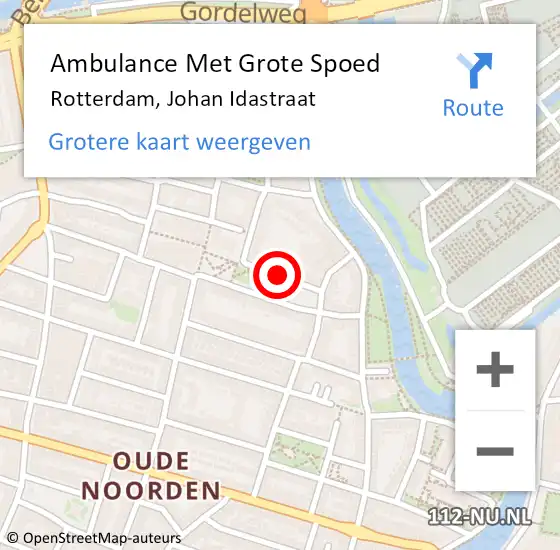 Locatie op kaart van de 112 melding: Ambulance Met Grote Spoed Naar Rotterdam, Johan Idastraat op 4 augustus 2023 20:18