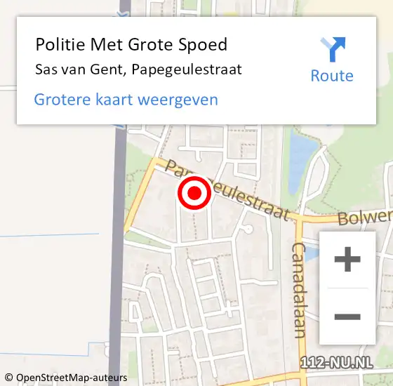 Locatie op kaart van de 112 melding: Politie Met Grote Spoed Naar Sas van Gent, Papegeulestraat op 4 augustus 2023 22:10