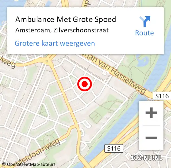 Locatie op kaart van de 112 melding: Ambulance Met Grote Spoed Naar Amsterdam, Zilverschoonstraat op 4 augustus 2023 23:16