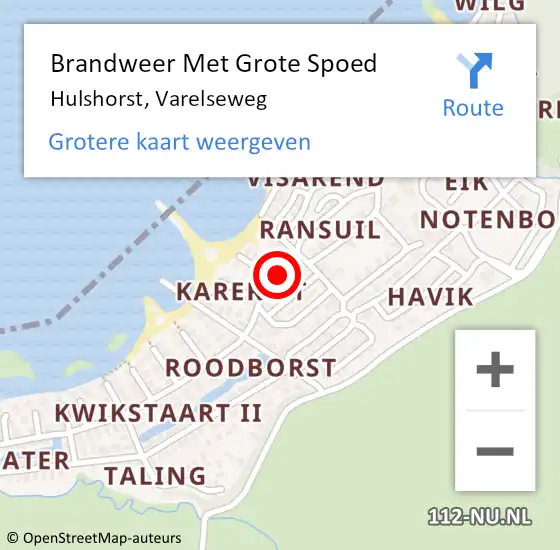 Locatie op kaart van de 112 melding: Brandweer Met Grote Spoed Naar Hulshorst, Varelseweg op 5 augustus 2023 00:16