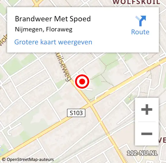 Locatie op kaart van de 112 melding: Brandweer Met Spoed Naar Nijmegen, Floraweg op 5 augustus 2023 00:41