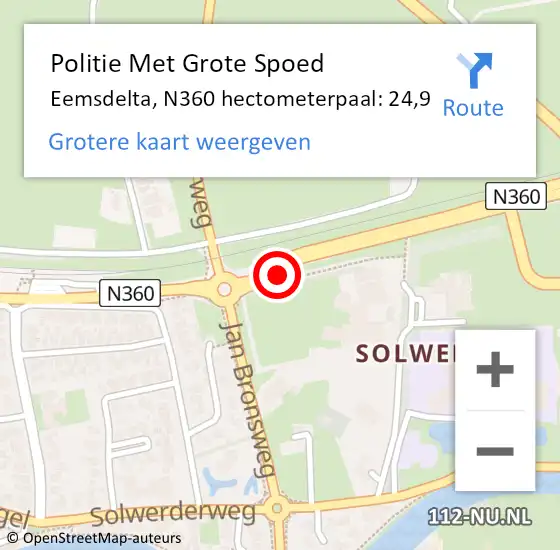 Locatie op kaart van de 112 melding: Politie Met Grote Spoed Naar Eemsdelta, N360 hectometerpaal: 24,9 op 5 augustus 2023 01:55