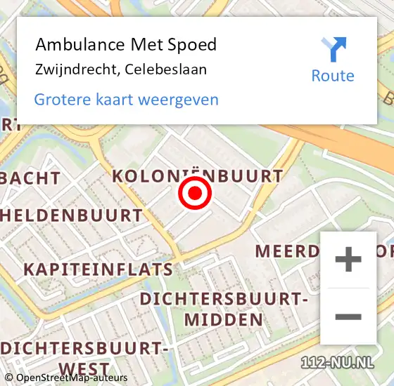 Locatie op kaart van de 112 melding: Ambulance Met Spoed Naar Zwijndrecht, Celebeslaan op 5 augustus 2023 03:22