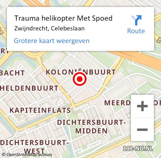 Locatie op kaart van de 112 melding: Trauma helikopter Met Spoed Naar Zwijndrecht, Celebeslaan op 5 augustus 2023 03:26