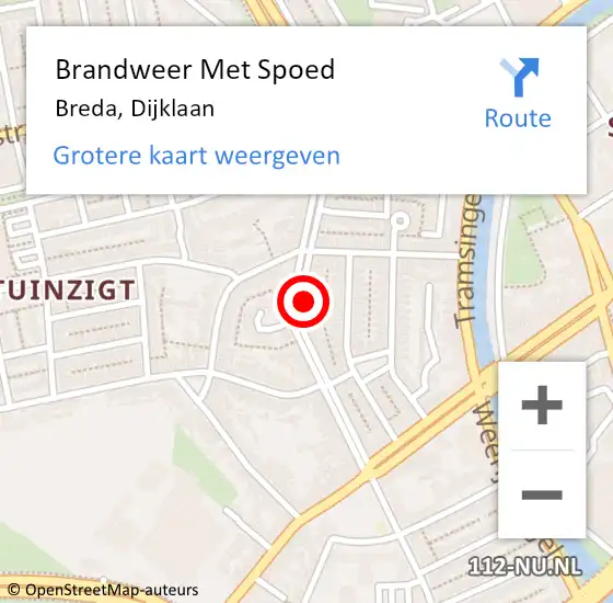 Locatie op kaart van de 112 melding: Brandweer Met Spoed Naar Breda, Dijklaan op 5 augustus 2023 04:37