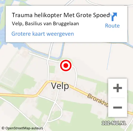 Locatie op kaart van de 112 melding: Trauma helikopter Met Grote Spoed Naar Velp, Basilius van Bruggelaan op 5 augustus 2023 11:59