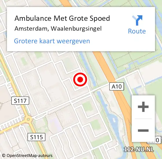 Locatie op kaart van de 112 melding: Ambulance Met Grote Spoed Naar Amsterdam, Waalenburgsingel op 5 augustus 2023 12:11