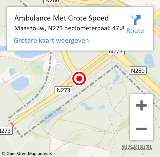 Locatie op kaart van de 112 melding: Ambulance Met Grote Spoed Naar Maasgouw, N273 hectometerpaal: 47,8 op 5 augustus 2023 13:18