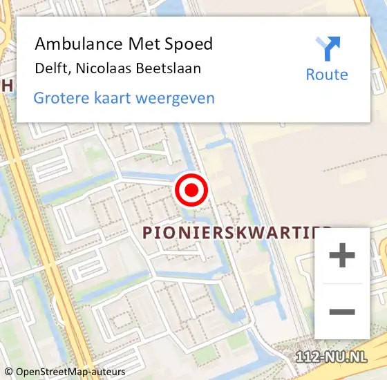 Locatie op kaart van de 112 melding: Ambulance Met Spoed Naar Delft, Nicolaas Beetslaan op 5 augustus 2023 14:03