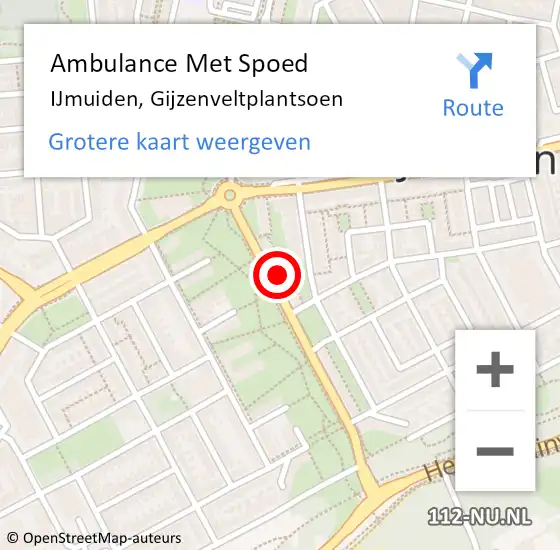 Locatie op kaart van de 112 melding: Ambulance Met Spoed Naar IJmuiden, Gijzenveltplantsoen op 5 augustus 2023 14:10