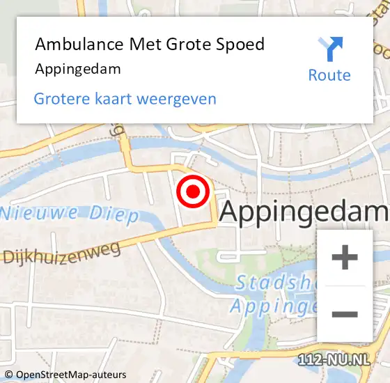Locatie op kaart van de 112 melding: Ambulance Met Grote Spoed Naar Appingedam op 5 augustus 2023 14:26