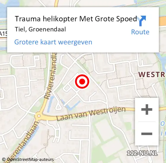 Locatie op kaart van de 112 melding: Trauma helikopter Met Grote Spoed Naar Tiel, Groenendaal op 5 augustus 2023 14:29