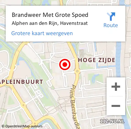 Locatie op kaart van de 112 melding: Brandweer Met Grote Spoed Naar Alphen aan den Rijn, Havenstraat op 5 augustus 2023 14:44
