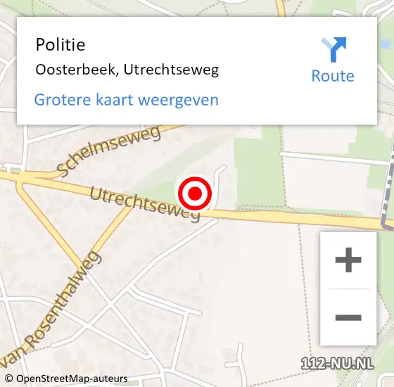 Locatie op kaart van de 112 melding: Politie Oosterbeek, Utrechtseweg op 5 augustus 2023 20:20