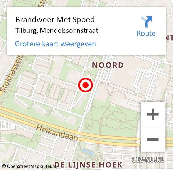 Locatie op kaart van de 112 melding: Brandweer Met Spoed Naar Tilburg, Mendelssohnstraat op 5 augustus 2023 22:35