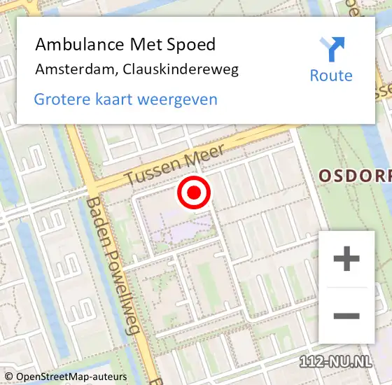 Locatie op kaart van de 112 melding: Ambulance Met Spoed Naar Amsterdam, Clauskindereweg op 5 augustus 2023 23:49