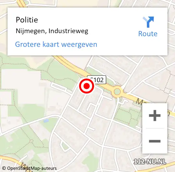 Locatie op kaart van de 112 melding: Politie Nijmegen, Industrieweg op 6 augustus 2023 01:12