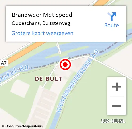 Locatie op kaart van de 112 melding: Brandweer Met Spoed Naar Oudeschans, Bultsterweg op 6 augustus 2023 02:03
