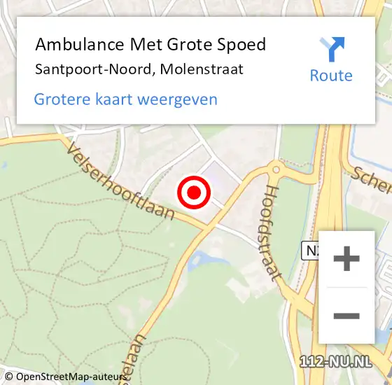 Locatie op kaart van de 112 melding: Ambulance Met Grote Spoed Naar Santpoort-Noord, Molenstraat op 6 augustus 2023 02:04