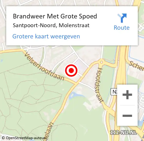 Locatie op kaart van de 112 melding: Brandweer Met Grote Spoed Naar Santpoort-Noord, Molenstraat op 6 augustus 2023 02:07