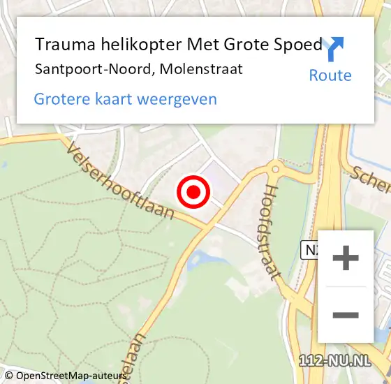 Locatie op kaart van de 112 melding: Trauma helikopter Met Grote Spoed Naar Santpoort-Noord, Molenstraat op 6 augustus 2023 02:07