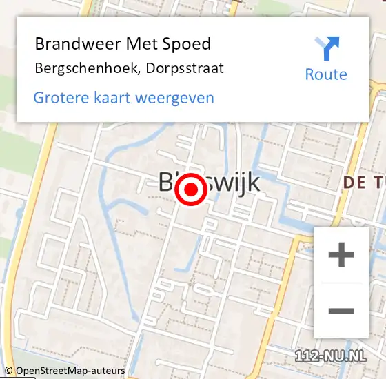 Locatie op kaart van de 112 melding: Brandweer Met Spoed Naar Bergschenhoek, Dorpsstraat op 6 augustus 2023 10:07