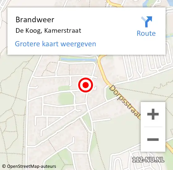 Locatie op kaart van de 112 melding: Brandweer De Koog, Kamerstraat op 6 augustus 2023 11:17