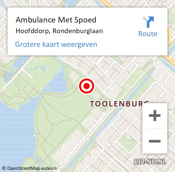 Locatie op kaart van de 112 melding: Ambulance Met Spoed Naar Hoofddorp, Rondenburglaan op 6 augustus 2023 11:35