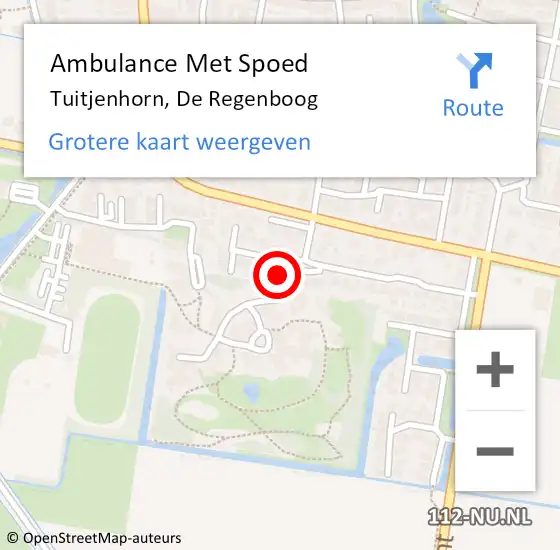 Locatie op kaart van de 112 melding: Ambulance Met Spoed Naar Tuitjenhorn, De Regenboog op 6 augustus 2023 13:02