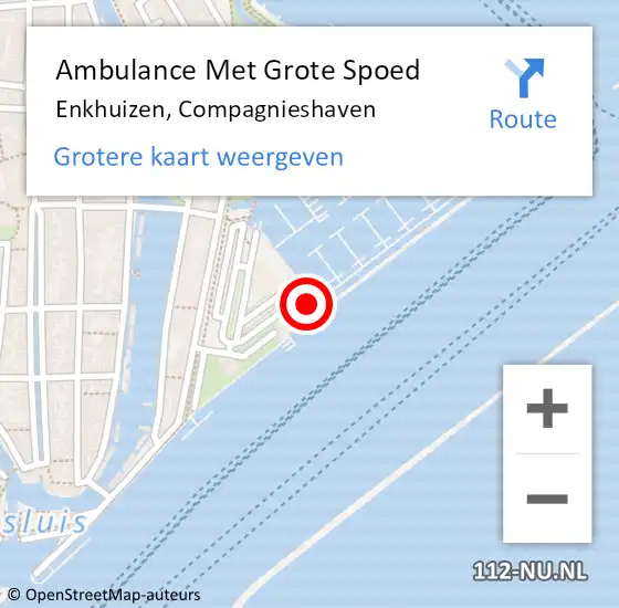 Locatie op kaart van de 112 melding: Ambulance Met Grote Spoed Naar Enkhuizen, Compagnieshaven op 6 augustus 2023 17:24