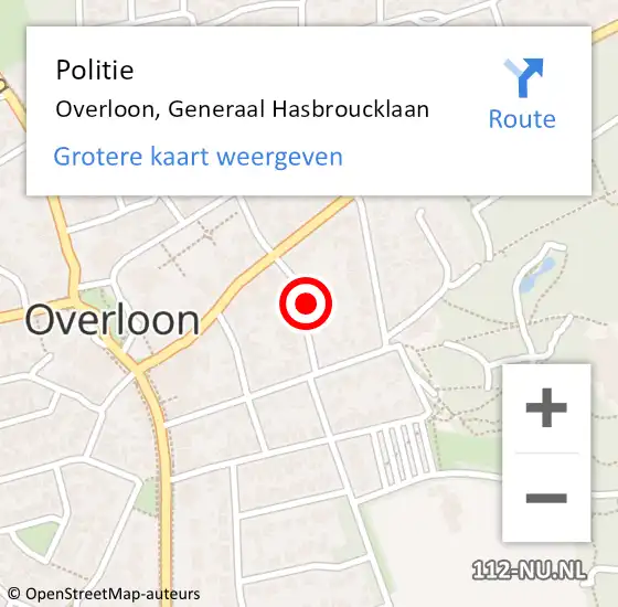Locatie op kaart van de 112 melding: Politie Overloon, Generaal Hasbroucklaan op 6 augustus 2023 17:28