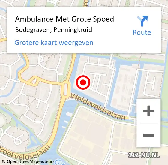 Locatie op kaart van de 112 melding: Ambulance Met Grote Spoed Naar Bodegraven, Penningkruid op 6 augustus 2023 20:53