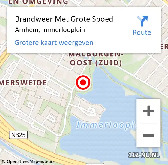 Locatie op kaart van de 112 melding: Brandweer Met Grote Spoed Naar Arnhem, Immerlooplein op 6 augustus 2023 23:59