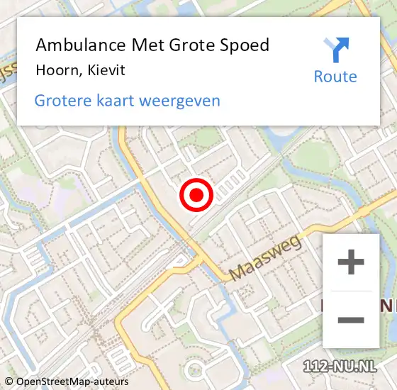 Locatie op kaart van de 112 melding: Ambulance Met Grote Spoed Naar Hoorn, Kievit op 7 augustus 2023 02:02