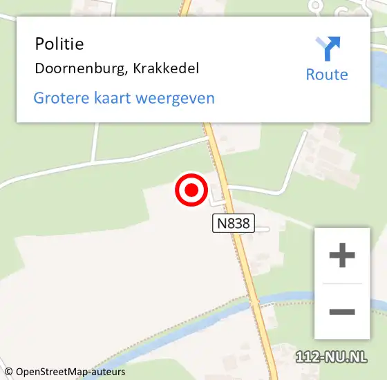 Locatie op kaart van de 112 melding: Politie Doornenburg, Krakkedel op 7 augustus 2023 08:24