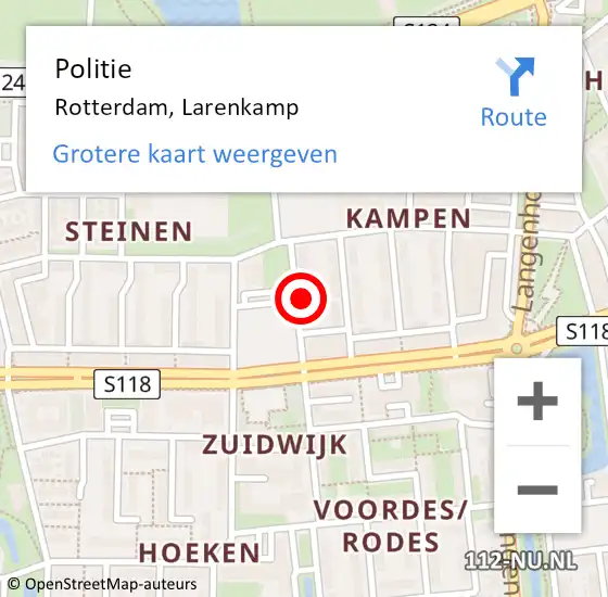 Locatie op kaart van de 112 melding: Politie Rotterdam, Larenkamp op 7 augustus 2023 08:36