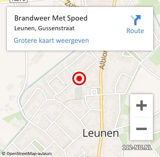 Locatie op kaart van de 112 melding: Brandweer Met Spoed Naar Leunen, Gussenstraat op 7 augustus 2023 09:31