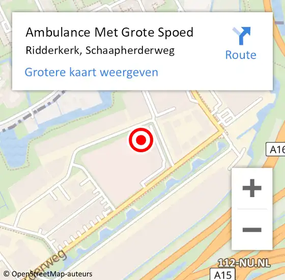 Locatie op kaart van de 112 melding: Ambulance Met Grote Spoed Naar Ridderkerk, Schaapherderweg op 7 augustus 2023 12:34