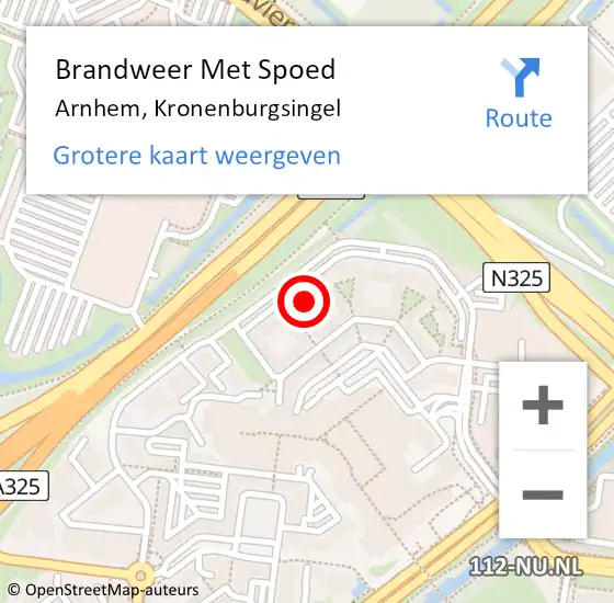 Locatie op kaart van de 112 melding: Brandweer Met Spoed Naar Arnhem, Kronenburgsingel op 7 augustus 2023 13:22